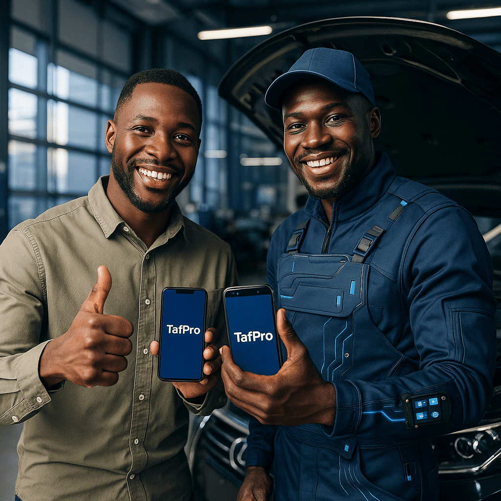 Client et artisan satisfaits utilisant TafPro